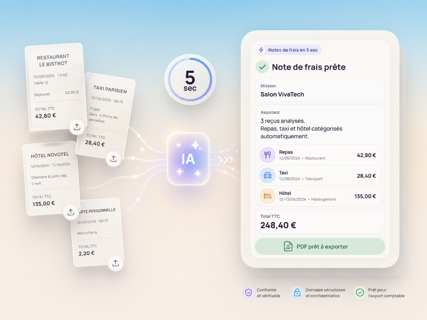 Reçus transformés automatiquement en note de frais prête à exporter